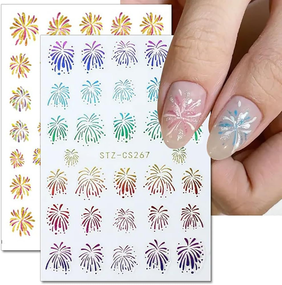3D Glitter Firework Nail Stickers New Year Nail Art Stickers Colorful Fireworks