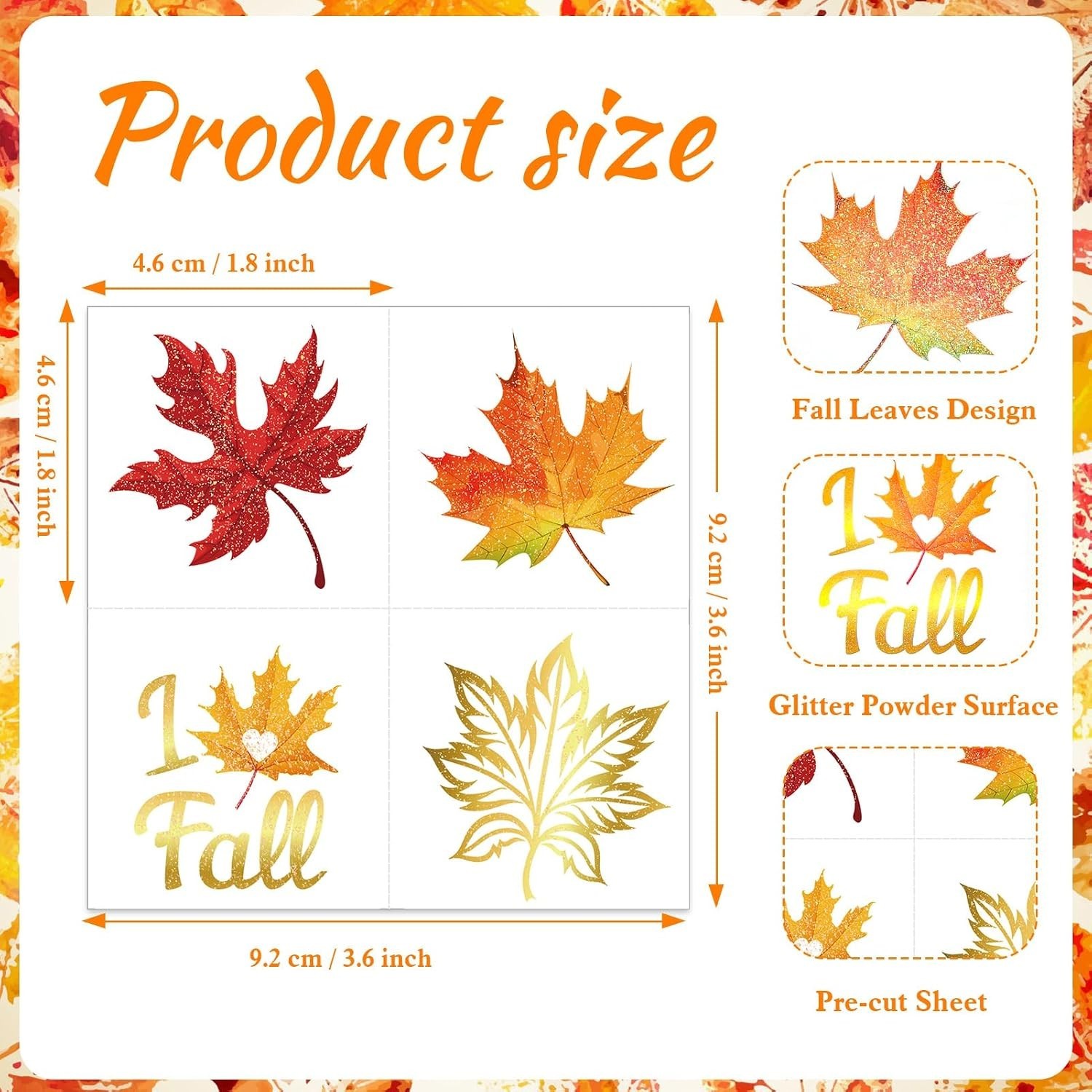 72pcs Glitter Fall Leaves Temporary Tattoos Autumn Harvest Tattoos Stickers f…