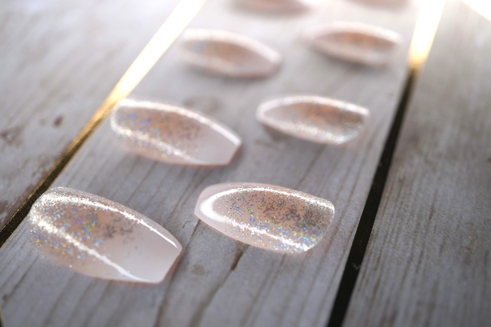 Nude Pink Ombre Glitter French Tip Square Long Acrylic False Press On Nails Set