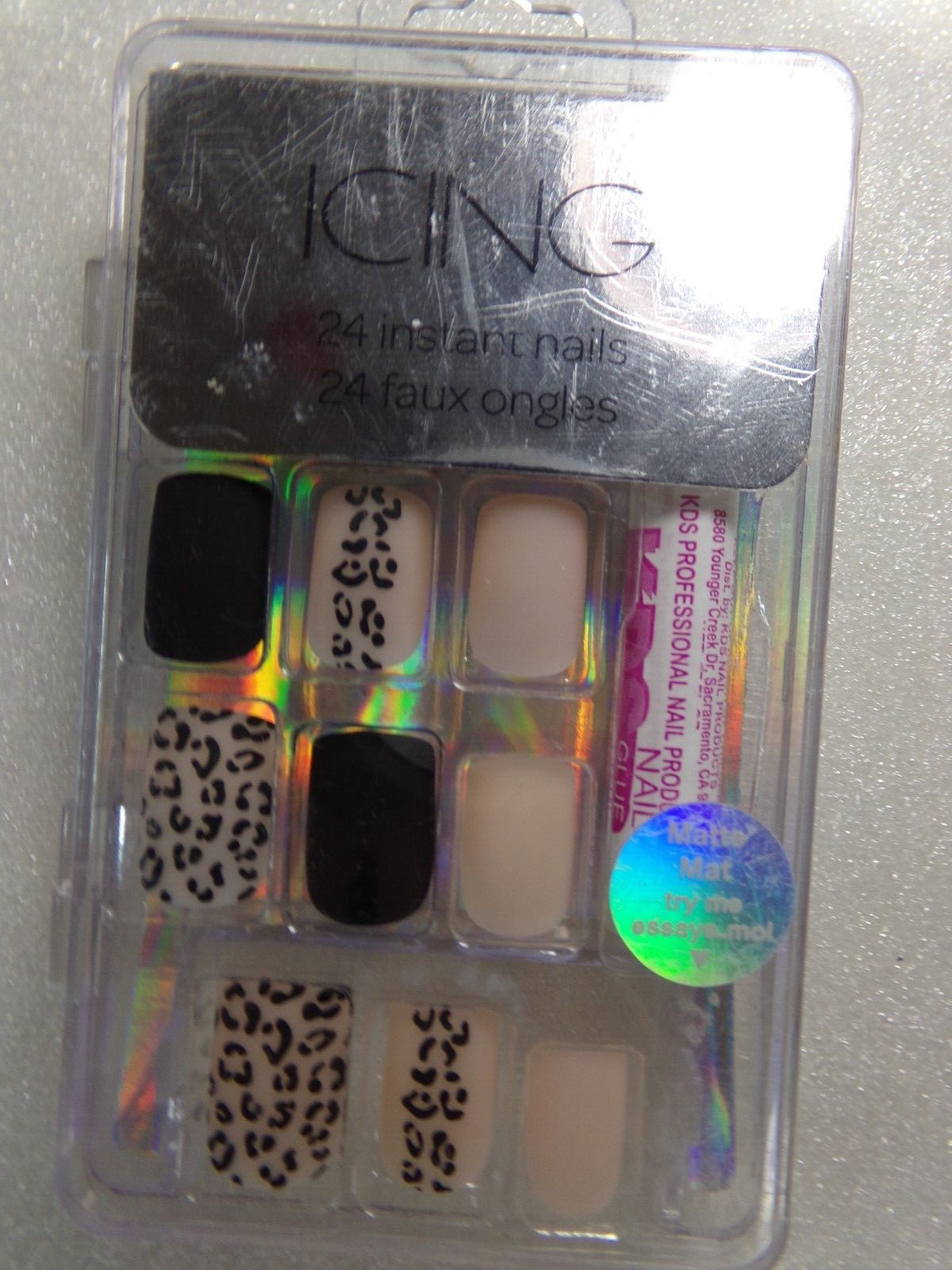 Icing Nails Black Leopard Matte GLUE ON Short