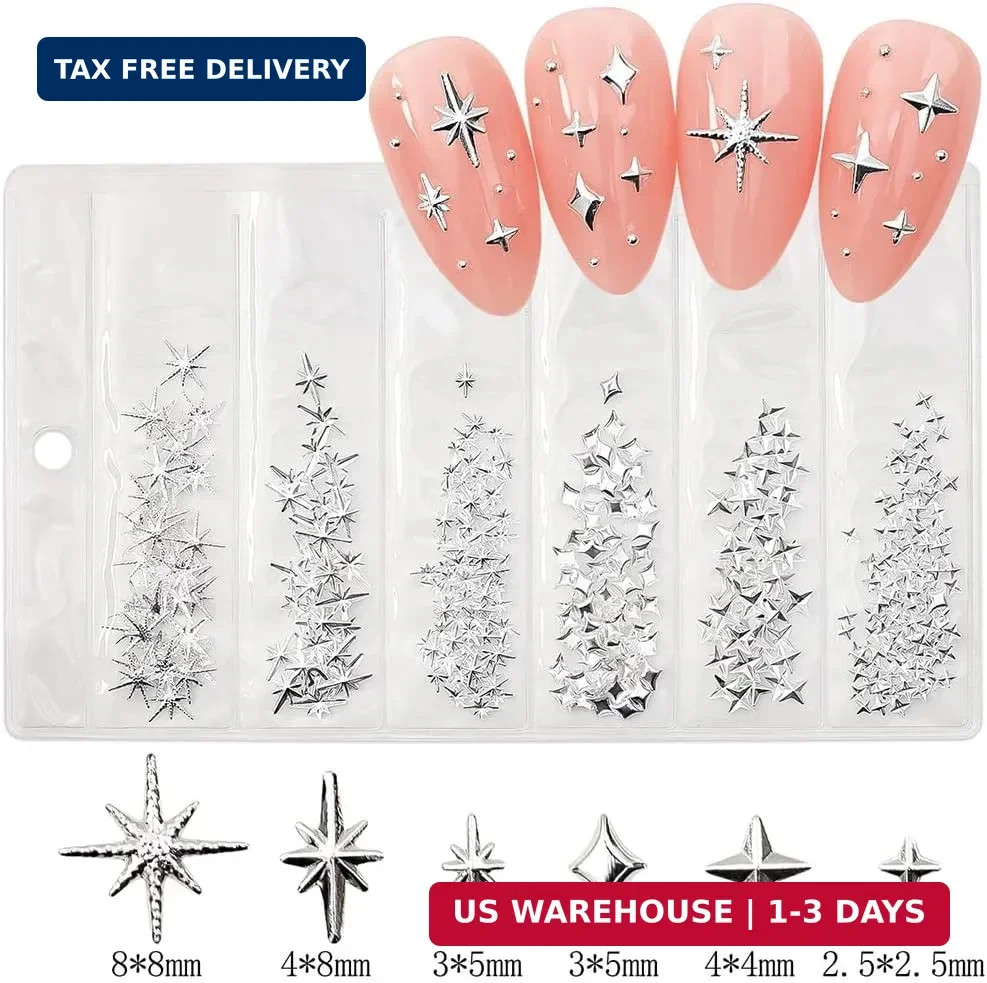 Nail Charms, 400 PCS Star Nail Art Charms for Acrylic Nails Gold Silver Metallic