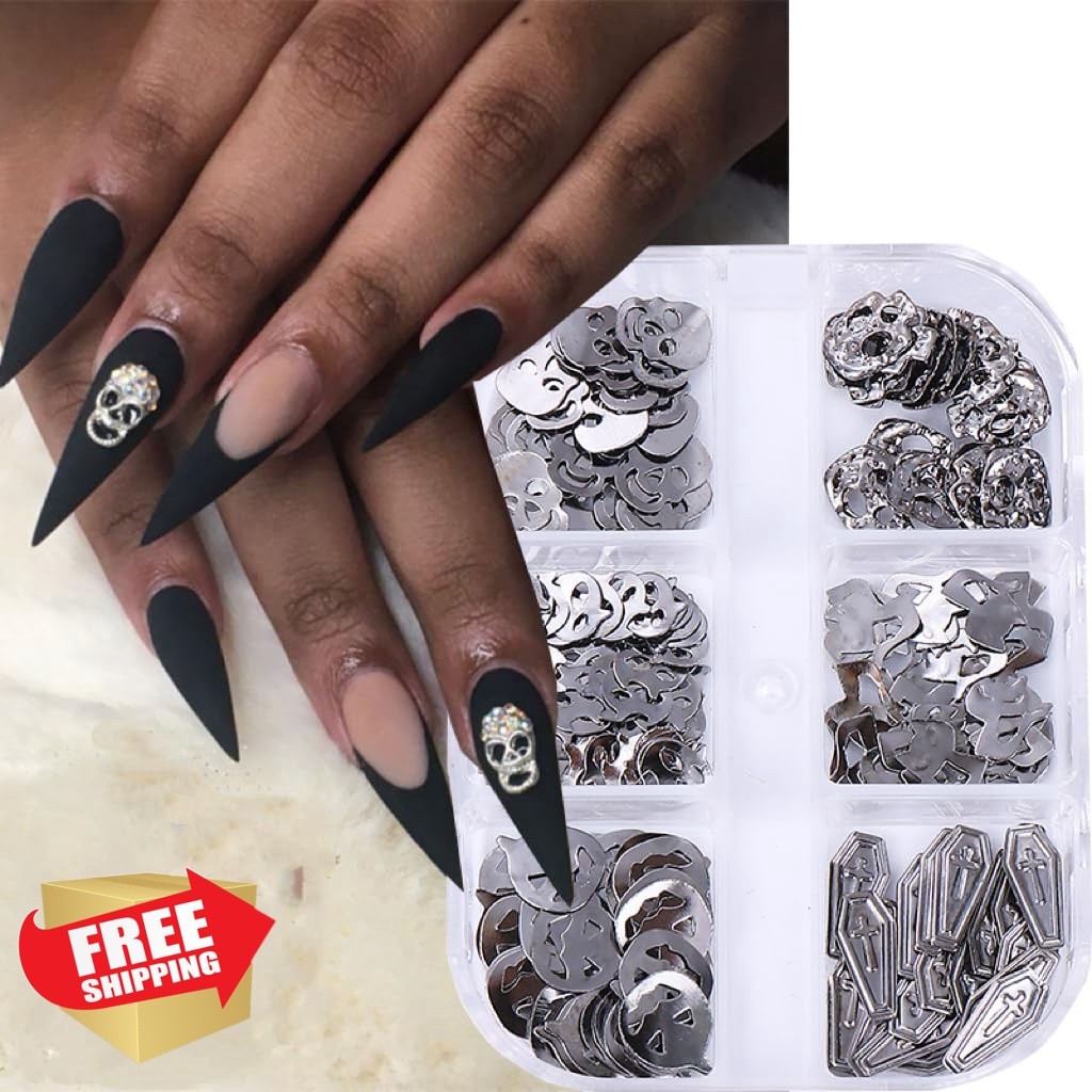 LBPEPAMZ 6Girds Halloween Nail Charms Alloy Hallow Skull Cat Nail Charms Retr…