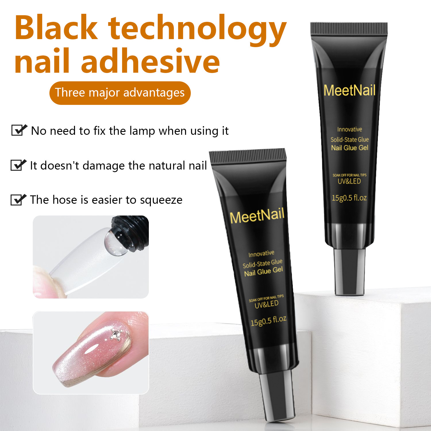 Gel Nail Glue, Solid Nails Glue Gel 2PCS 20g Lamp Curing Needed Soak Off GLUE St