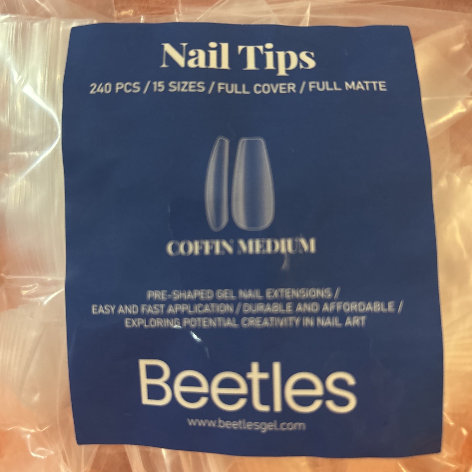 NEW Beetles Nail Tips 240 PCS Full Cover Full Matte Coffin Medium Gel Nail