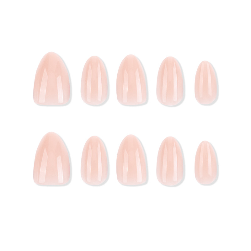48 Pcs Nude Pink Press on Nails, Medium Almond Solid Glossy Elegant Fake Nails
