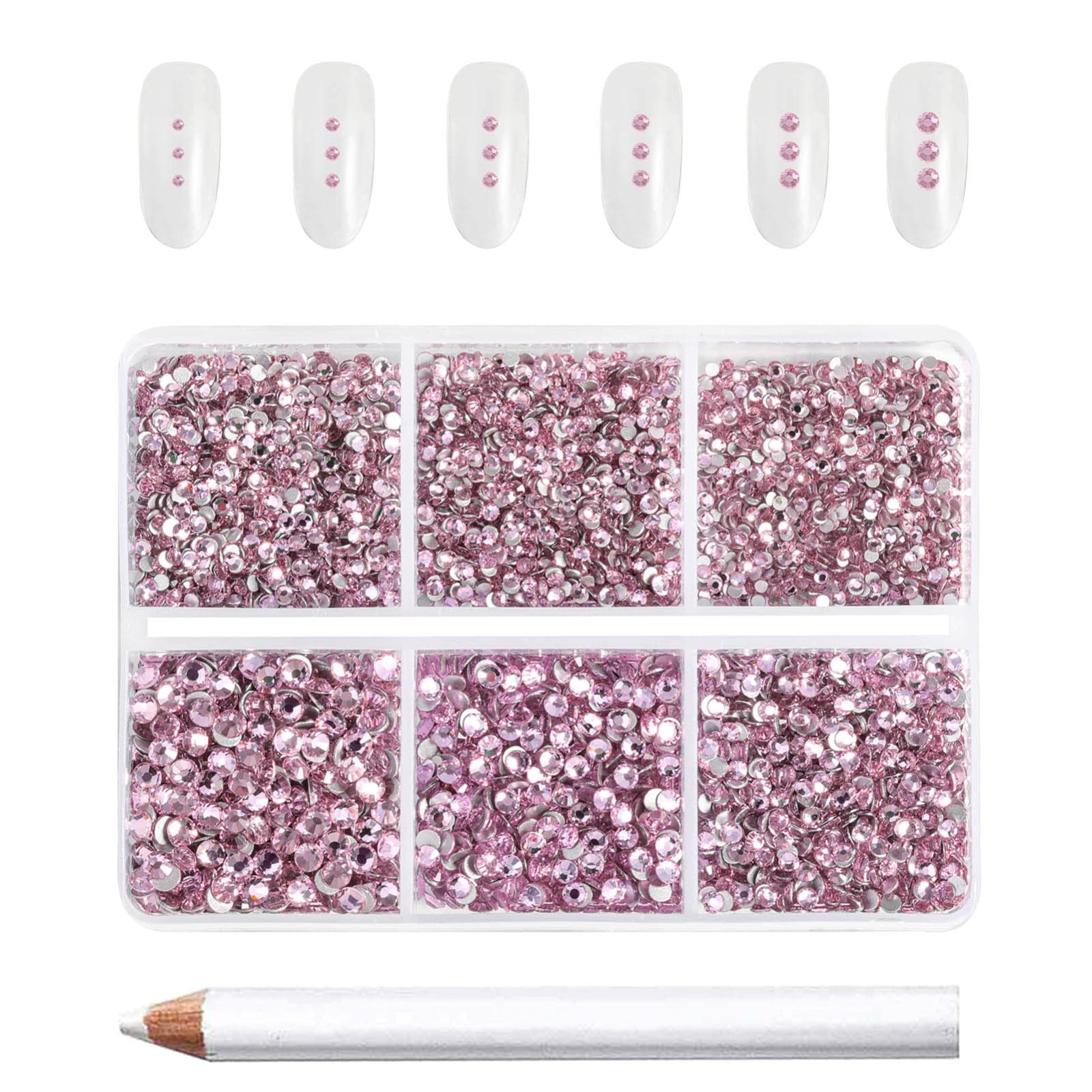 Flatback Rhinestones 7200pcs Light Pink Mixed Sizes | Glass Nail Gems & Wax Penc