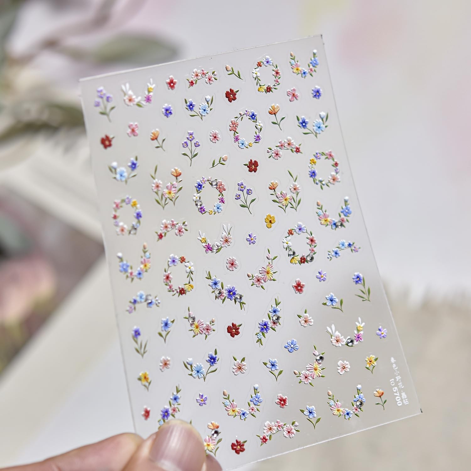 Flower Nail Stickers Pink Blue Nail Decals 1PCS -Adhesive Cute Floral Ring Na…