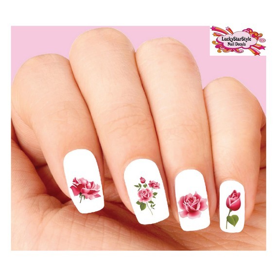 Waterslide Flowers Nail Decals Set of 20 – Pink Roses Assorted