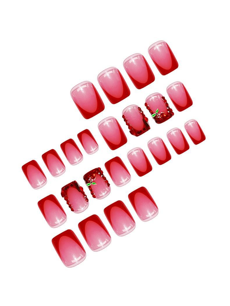 Medium Square Bling Diamond Cherry Press On Nails Removable Wholesale