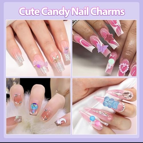 3D Candy Nail Charms for Acrylic Nails, Multi Color Lollipop Donuts Bears