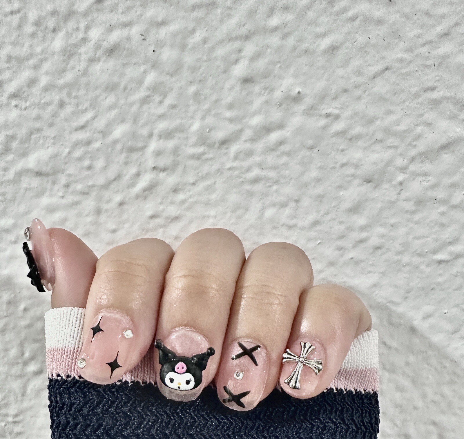 press on nails handmade Cute Kuromi Light Pink short round nail XS S M L