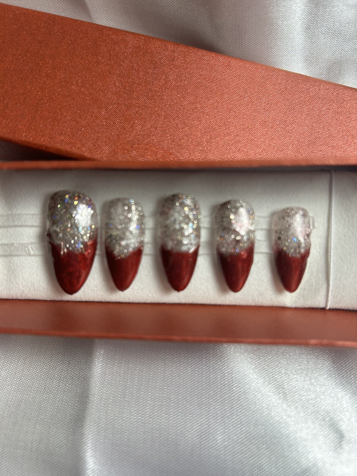 Z NAILZ! Handmade M Almond Red Metallic/Glitter Press On Nails