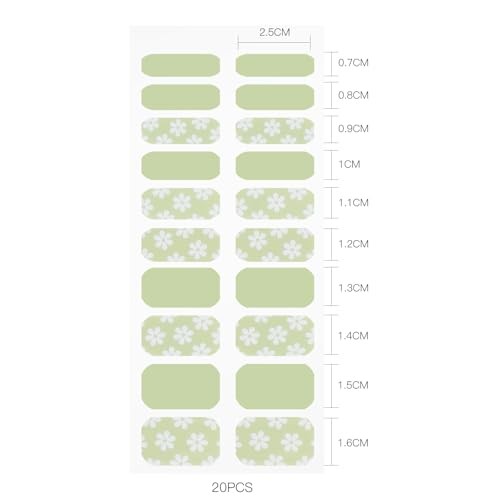 Gel Nail Stickers White Flower Light Green Semi Cured Gel Nail Strips Wraps