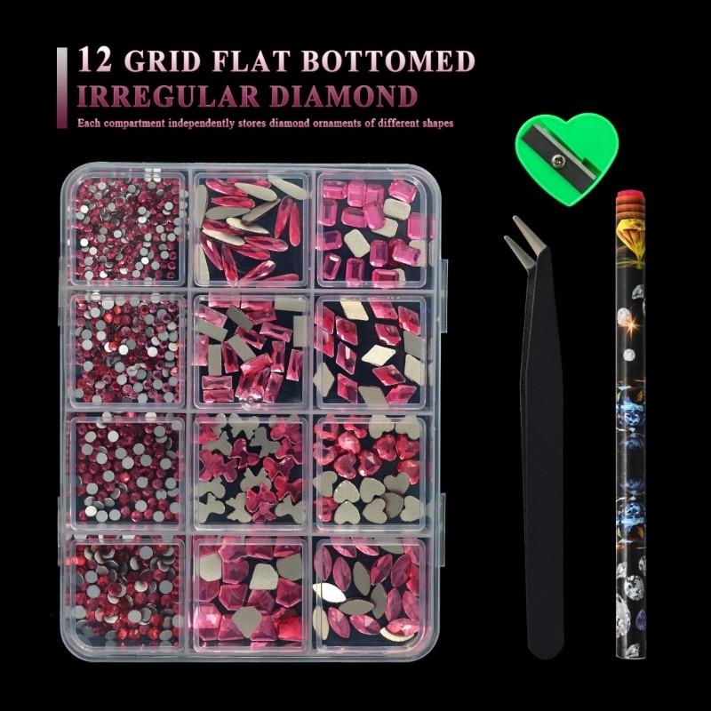 Irregular Shaped Flat Back Nail Rhinestones 12Grid Resin Gems For Salon DIY