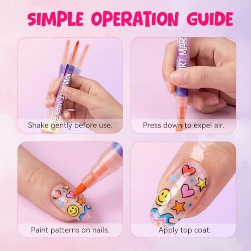 12 Colors Nail Art Pens Set, 0.7mm 3D Nail Polish Pens, Quick Dry, Long Lasting