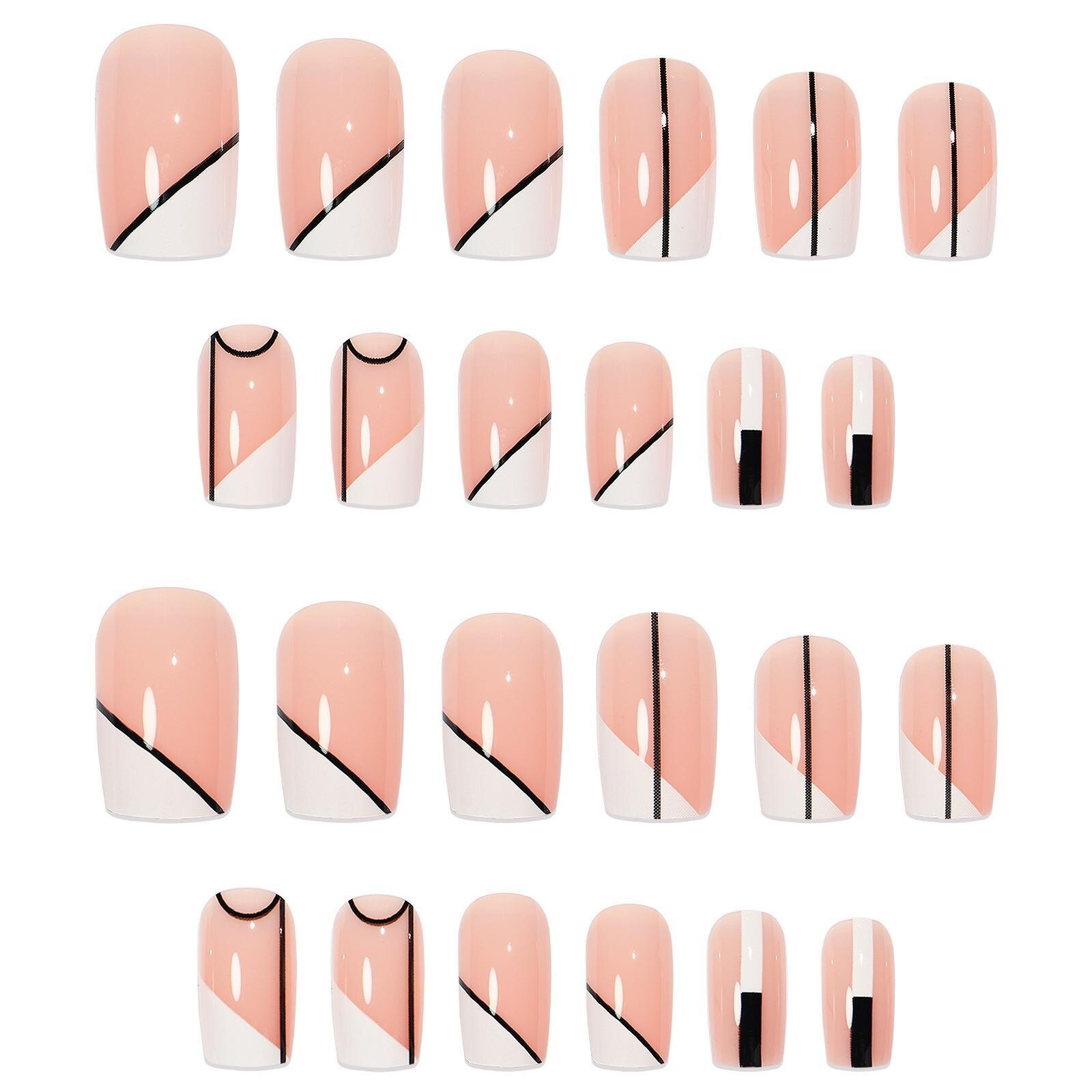 24 Pcs French Shape False Nail Short Square Press on Nails with Nail Sticker Kit