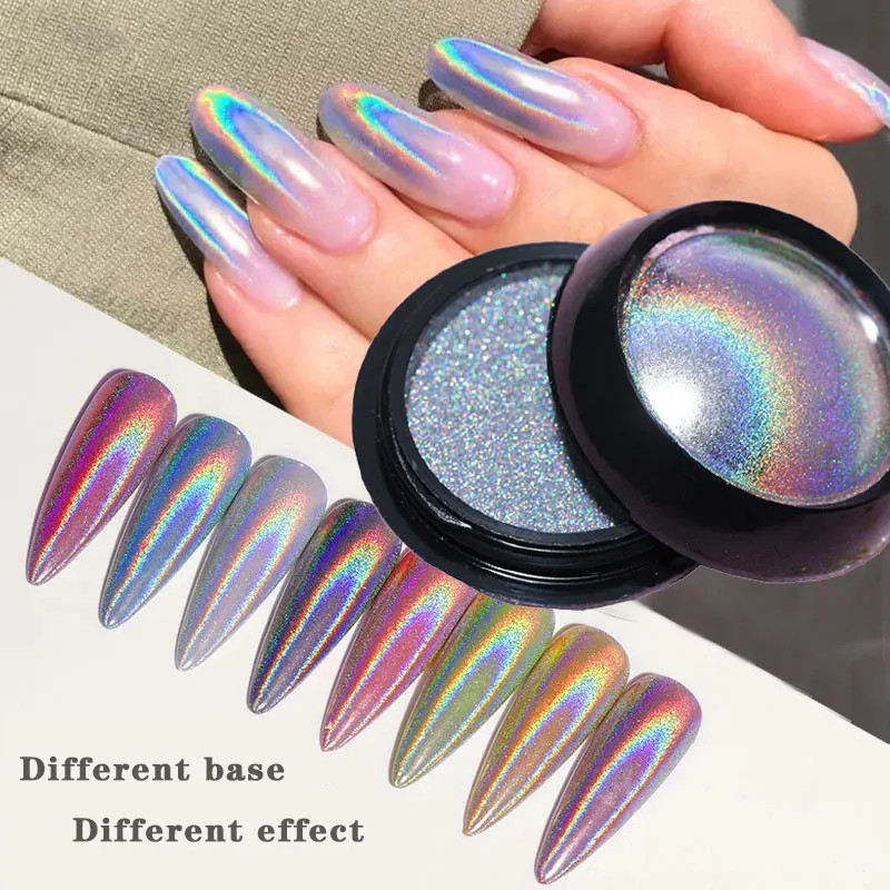 6 Colors Chrome Laser Nail Powder Holographic Mirror Glitter Pigment Silver/Gold