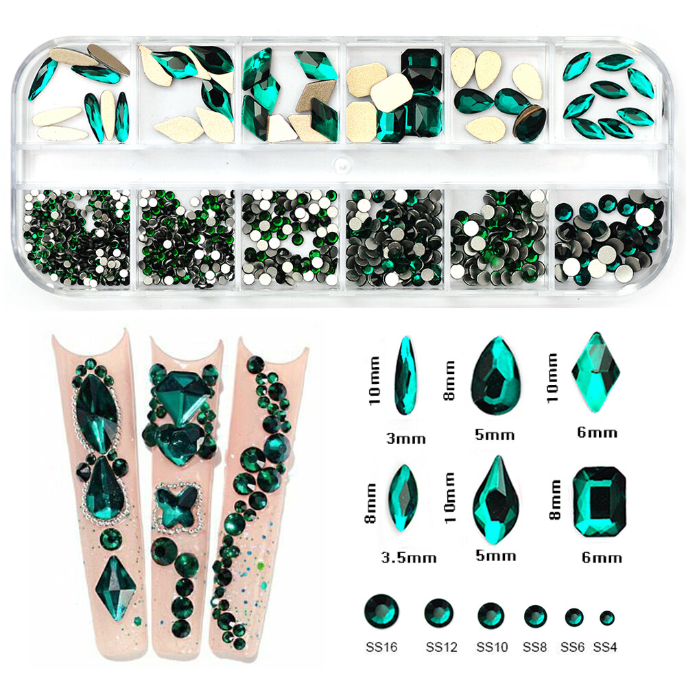 12Box/Set Mix SHAPE Crystal Rhinestone Diamond NON hotfix Nail Art Decoration