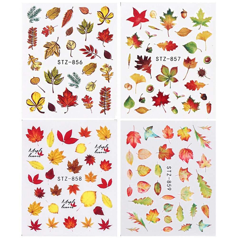 Nail Art Water Decals Stickers Transfers Autumn Winter Green Maple Oak Leaf NH15