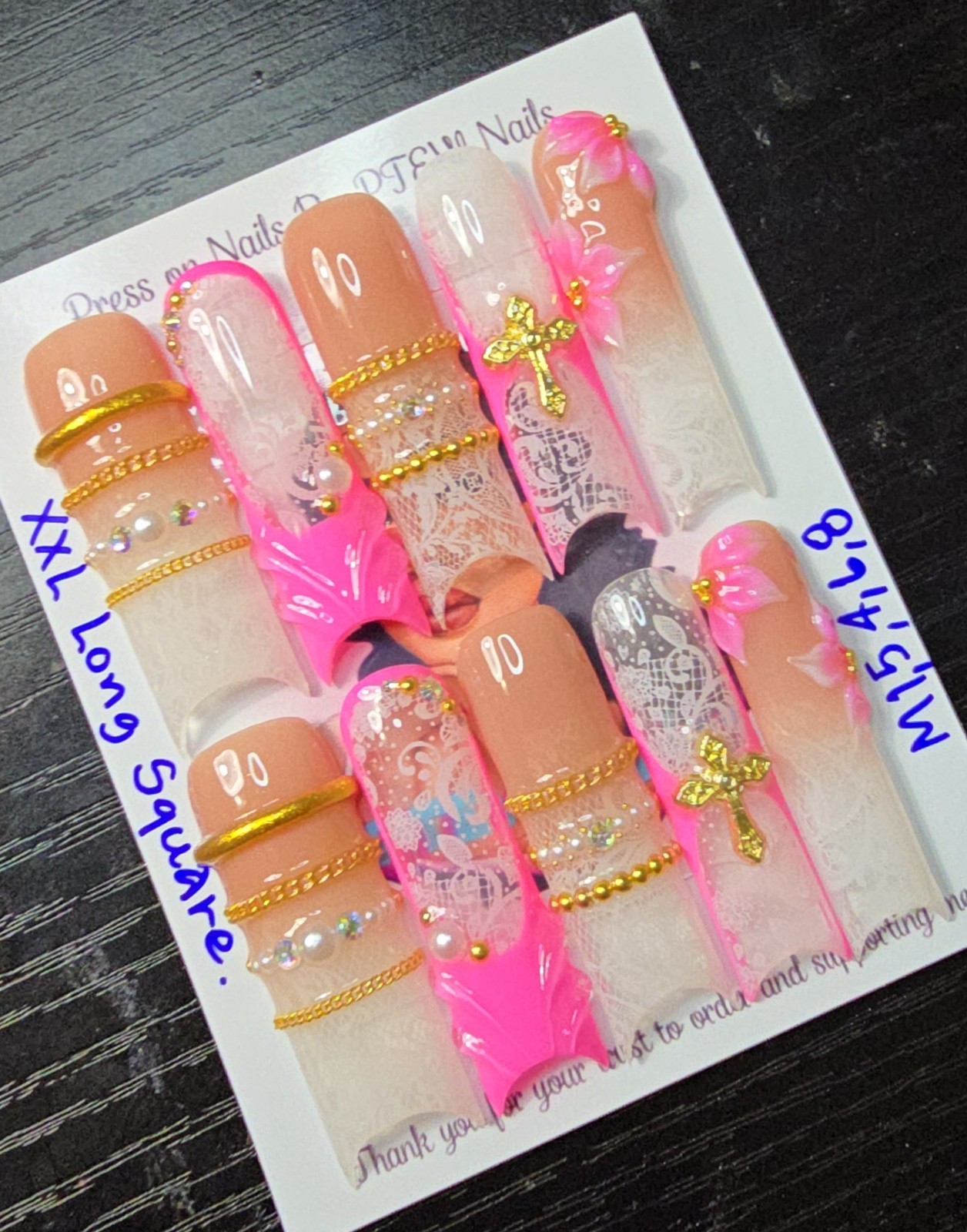 Handmade Gel Press On Nails,Luxury Nails Medium Size 1,5,4,6,8 XXL Long Square