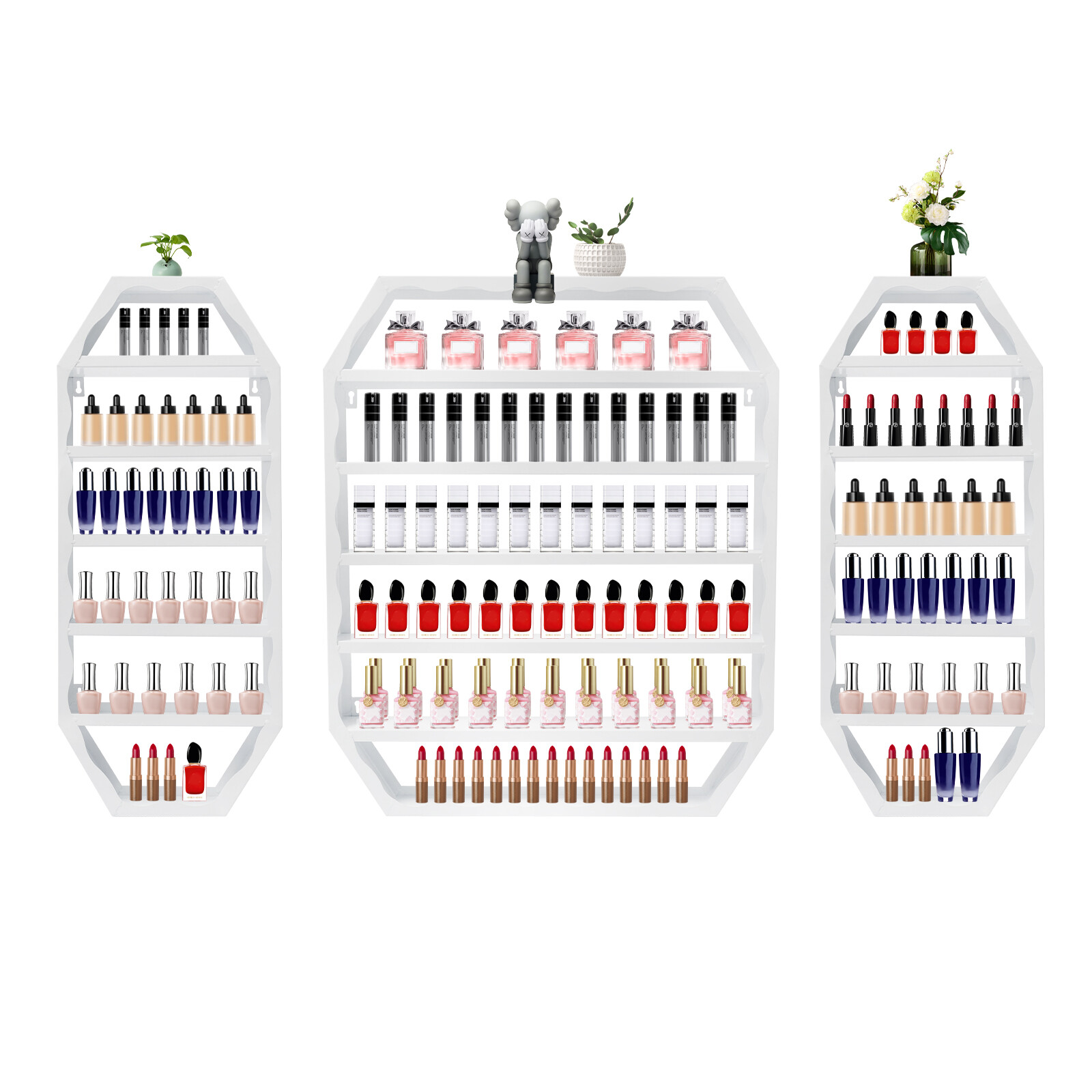 3pcs Nail Polish Storage Racks Wall-mounted Metal Multi-tiers Display Rack White