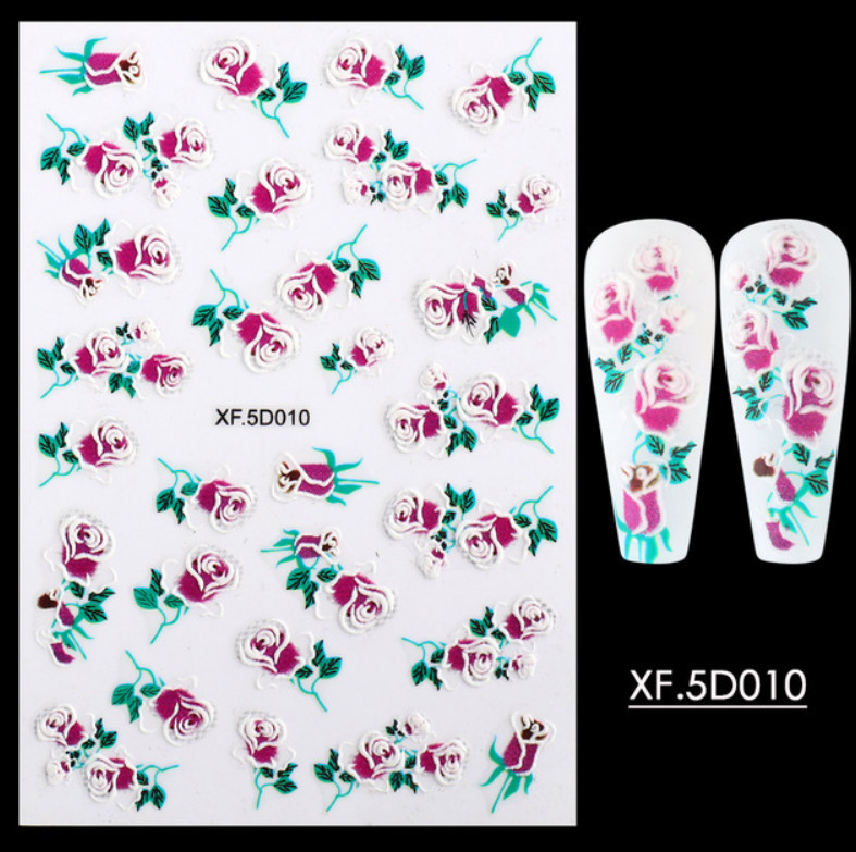 5D Embossed Flowers Rose Butterfly Rabbit Daisy Cameo Nail Art Stickers DIY