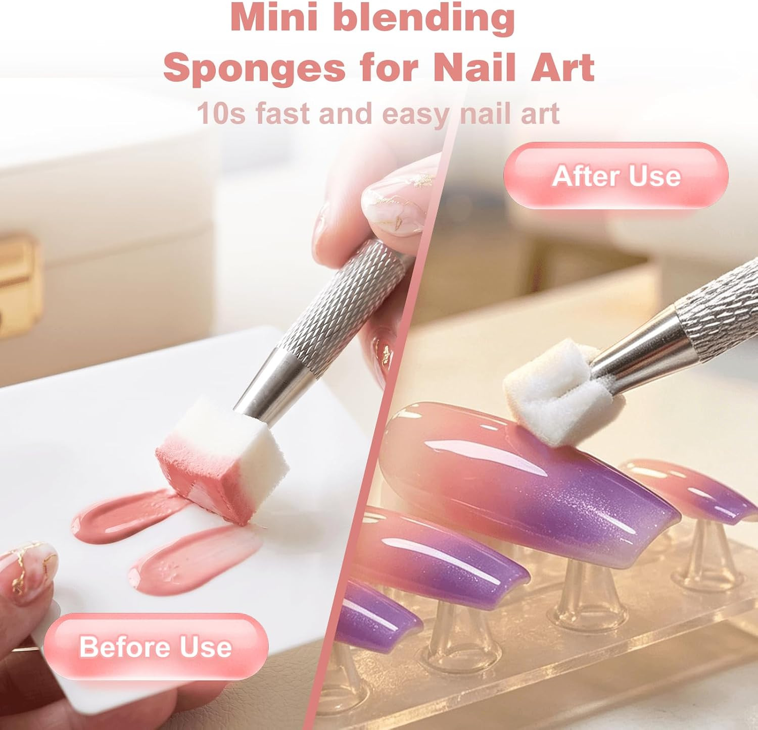 200PCS Soft Nail Sponges with 1PCS Grabbing Pen for Ombre and Aura, Reusable Sof