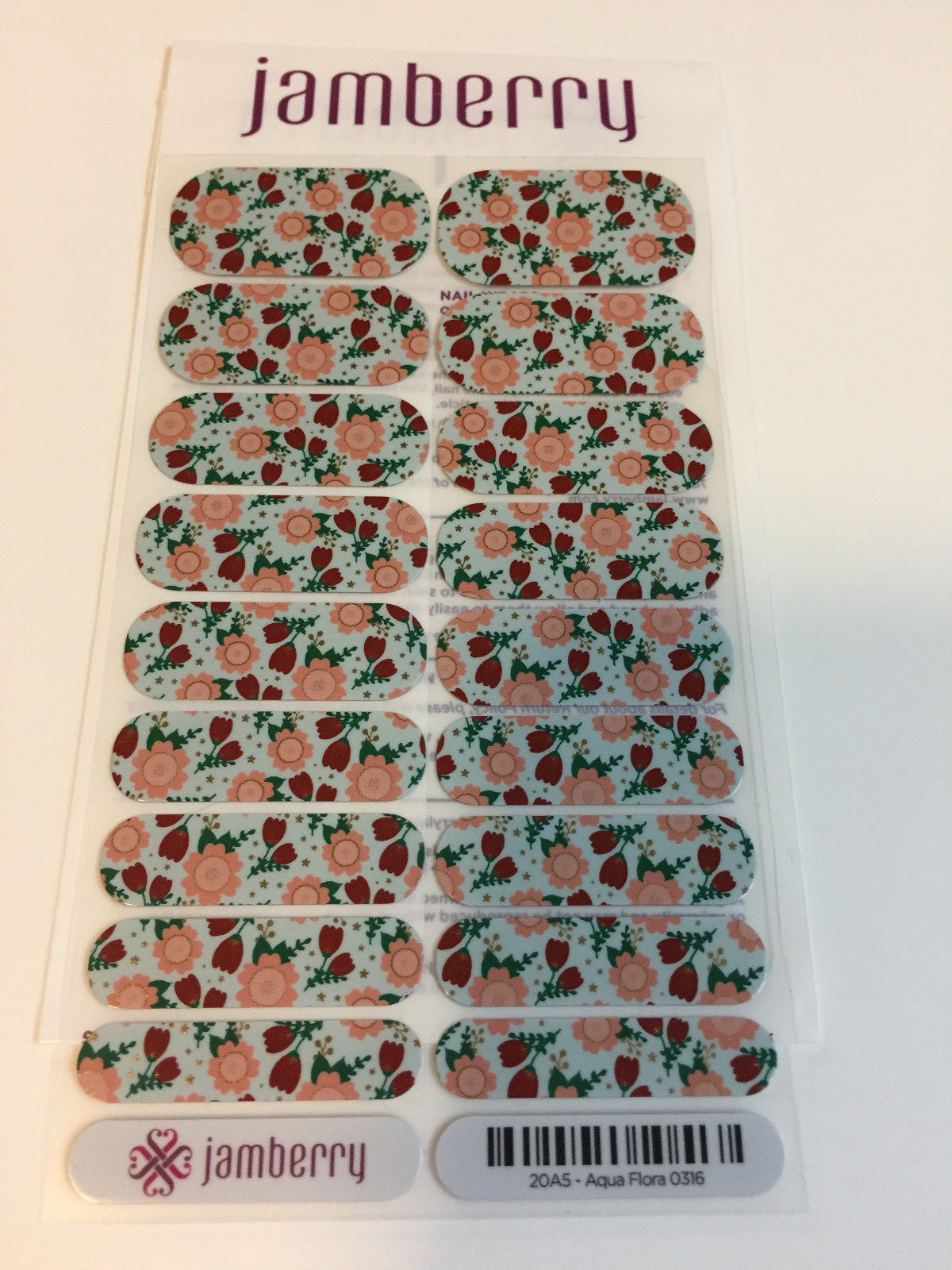Jamberry Vinyl Nail Wraps ~ Full Sheet ~ Aqua Flora ~ Retired ~(New)