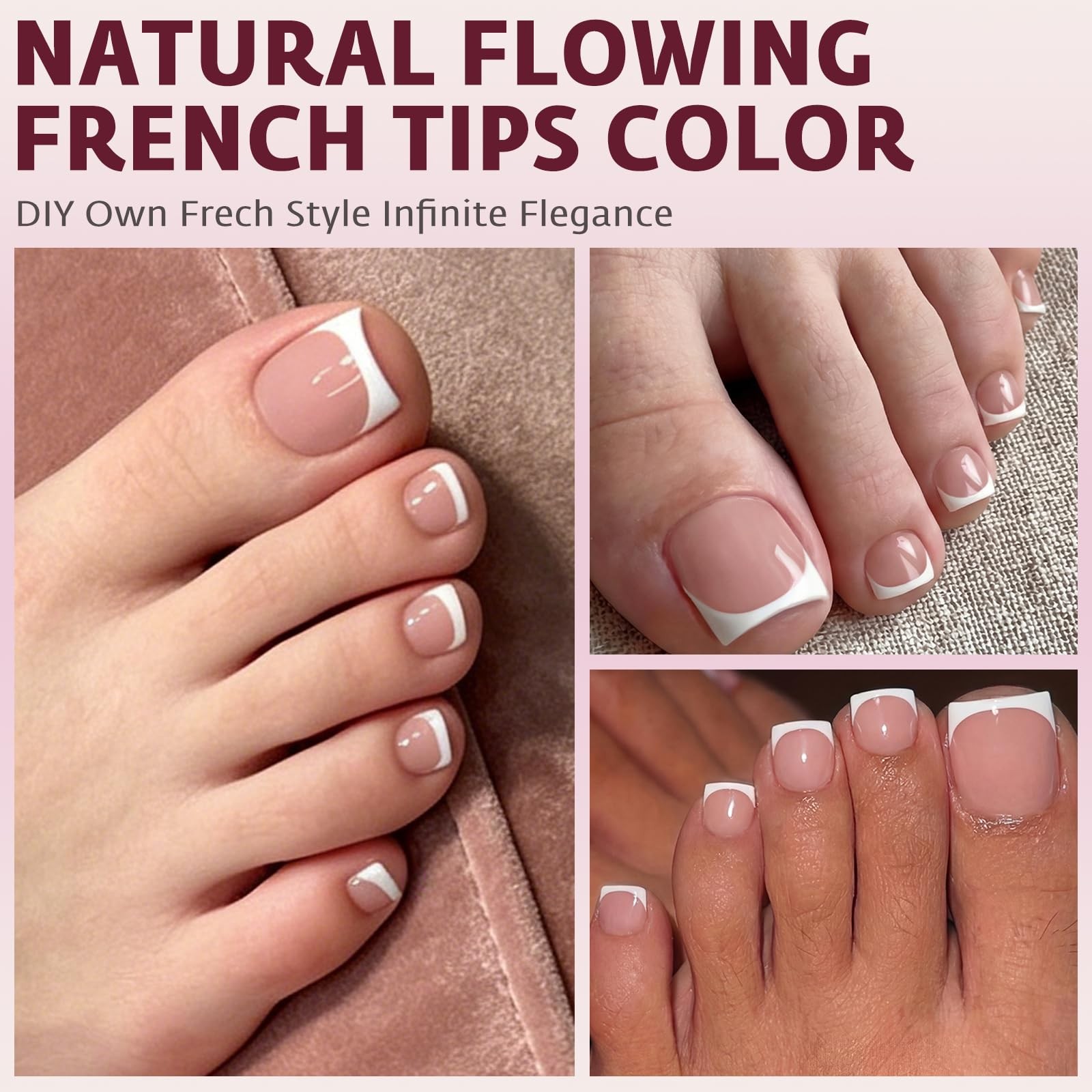 French Press On Toenails For Women with Nail Adhesive Tabs, 180 Pcs White Fre…