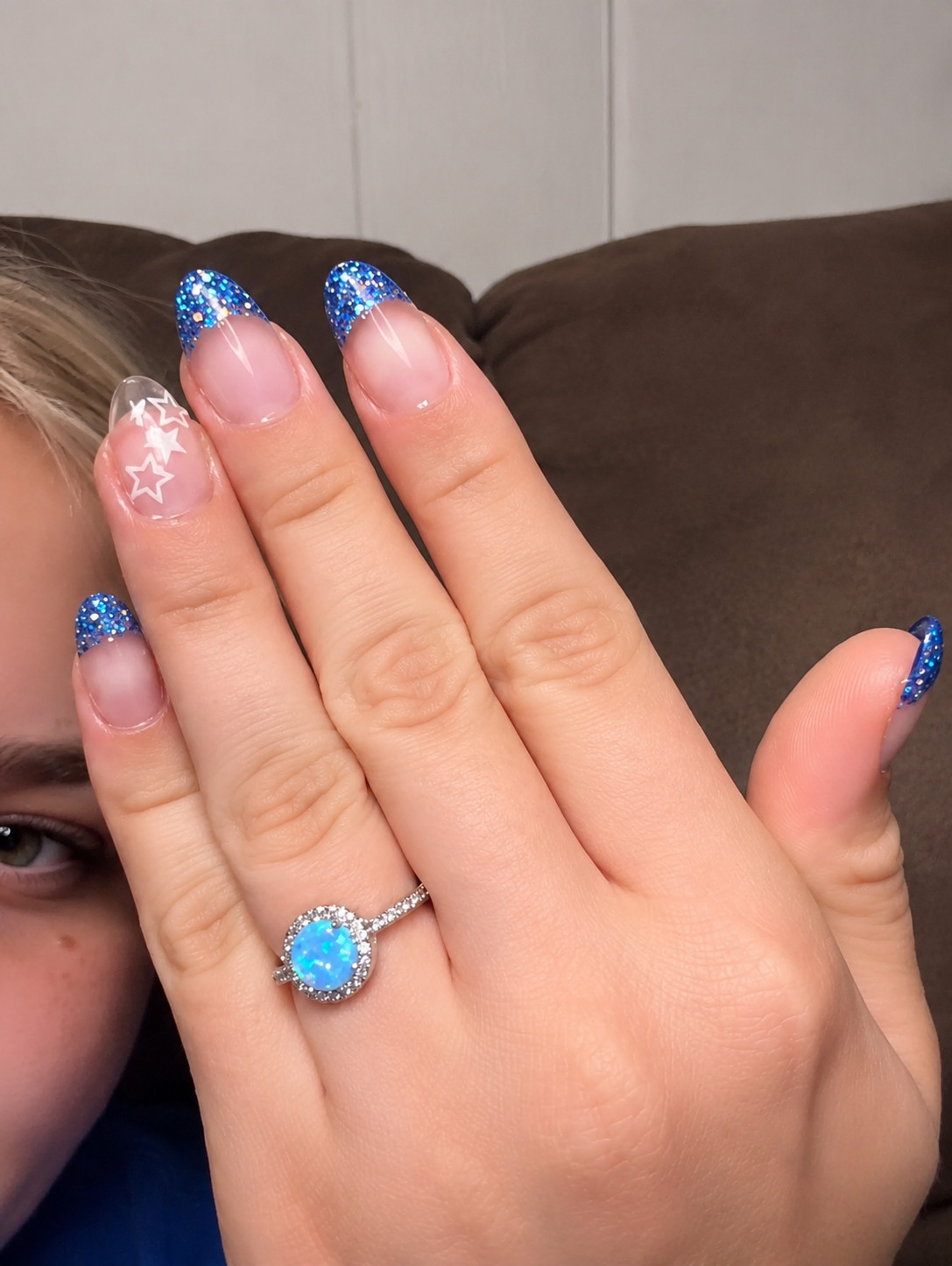 French Tip!! Midnight Sparkly Blue. 4th of July themed. Glow in the dark Starz!!