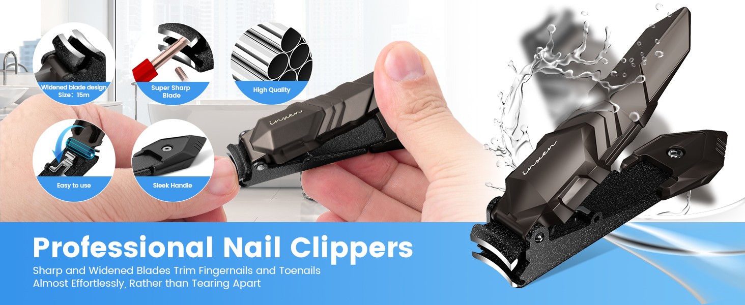 Nail Clippers for Men with Catcher – No Splash, Self-Collecting
