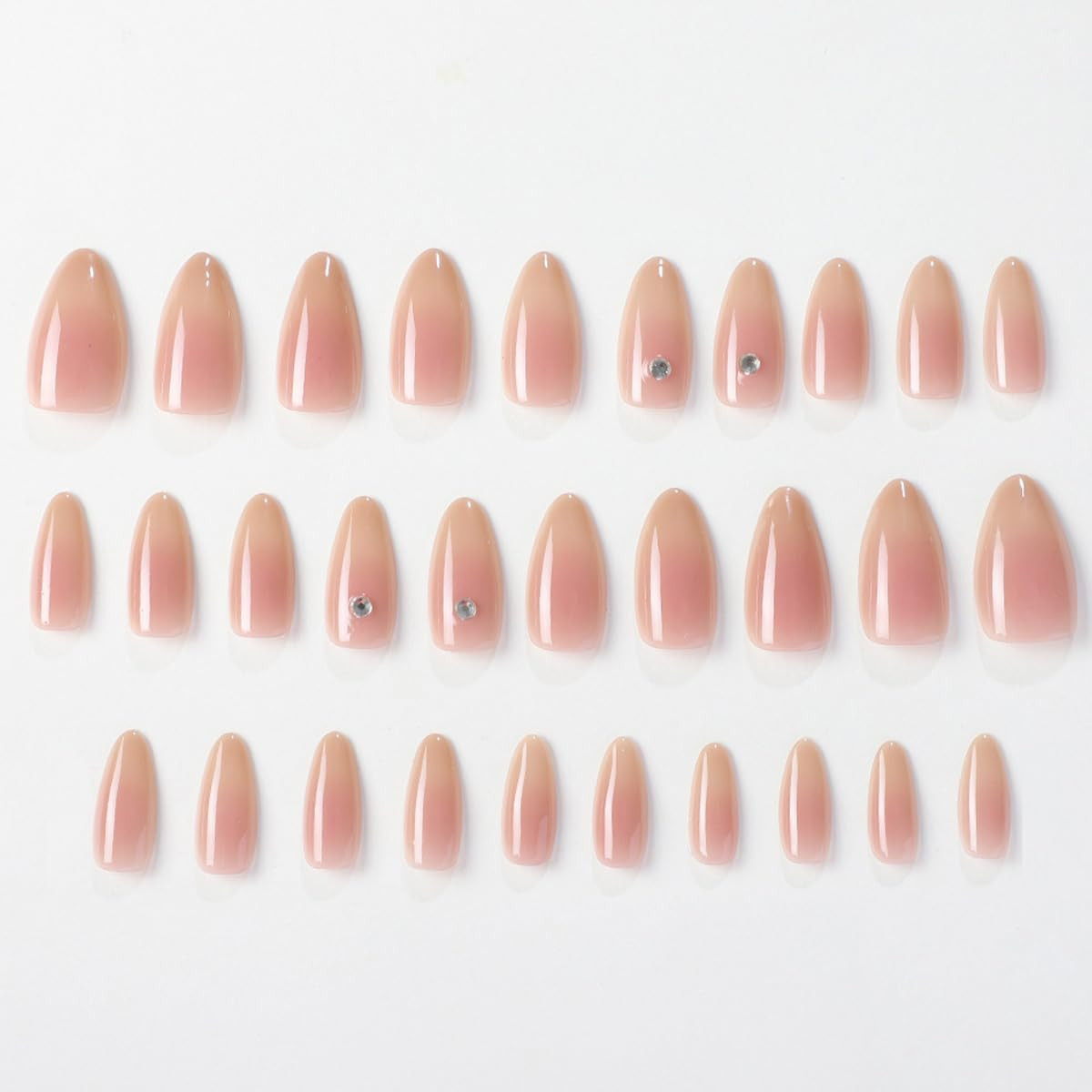 Nude Press on Nails Pointed Almond Fake Nails Tips Full Cover Medium False Gradi
