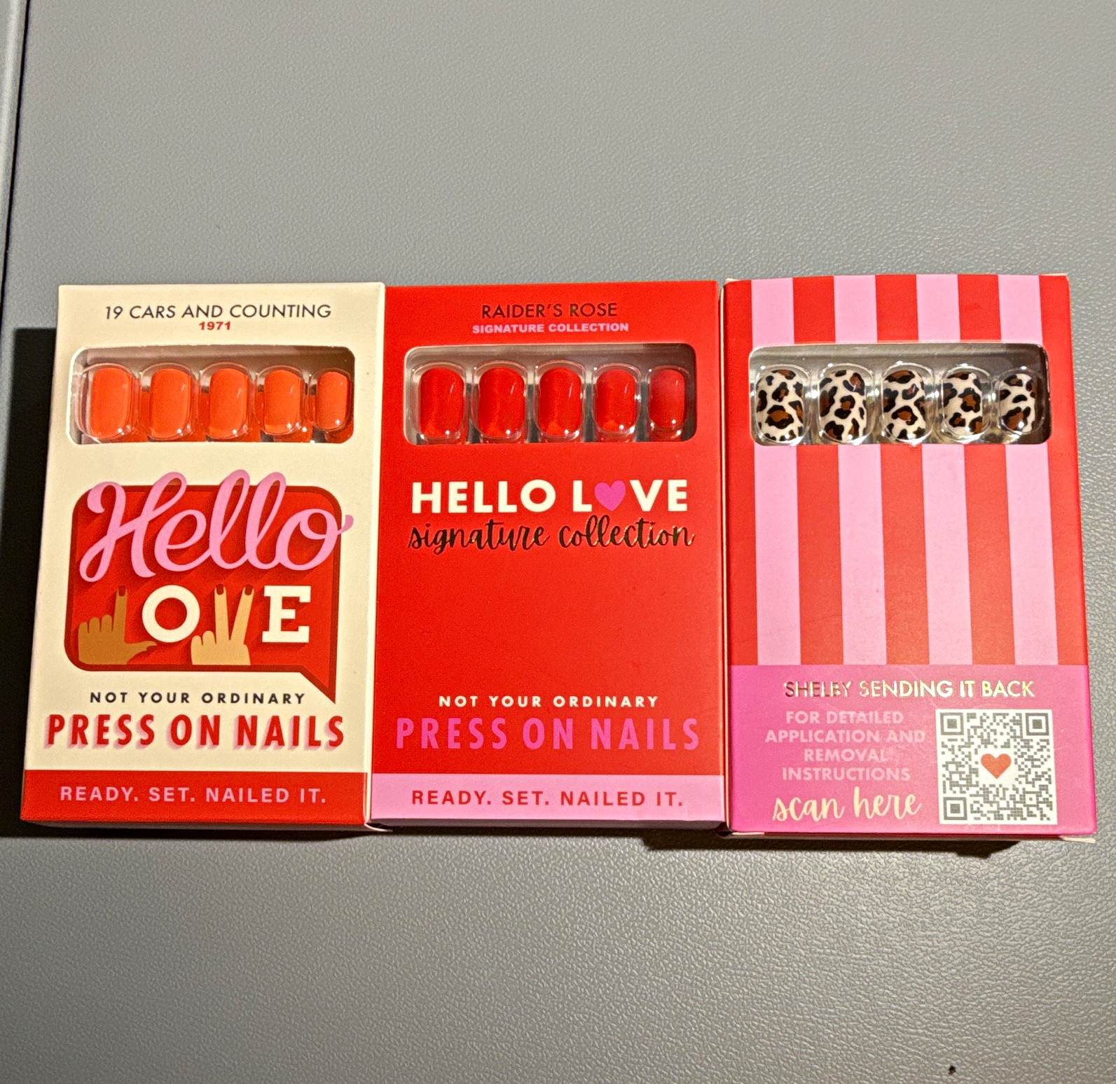 Lot of New Hello Love Press-On Nails: Set of 3: Cheetah, Red, and Peach colors