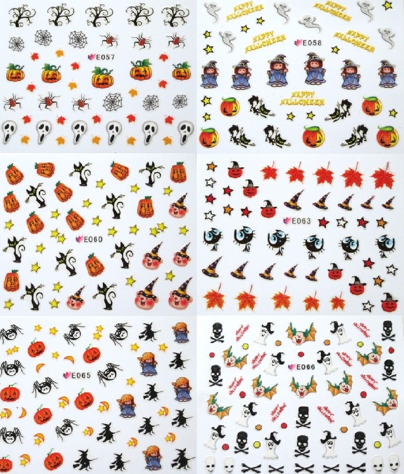 Halloween 3D Nail Art Stickers Pumpkins Ghosts Bats Cats Skulls Cross Bones etc