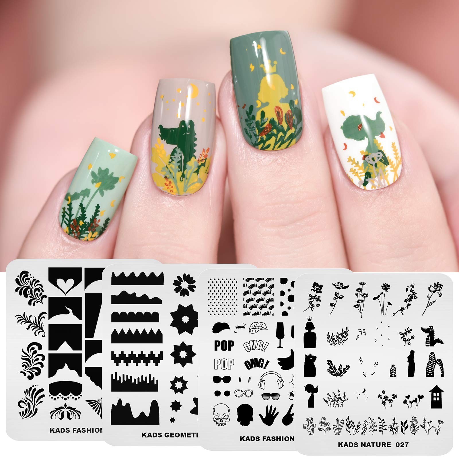 20Pcs Nail Art Stamping Plates Set – Floral, Animal & Leaf Designs for DIY Manic