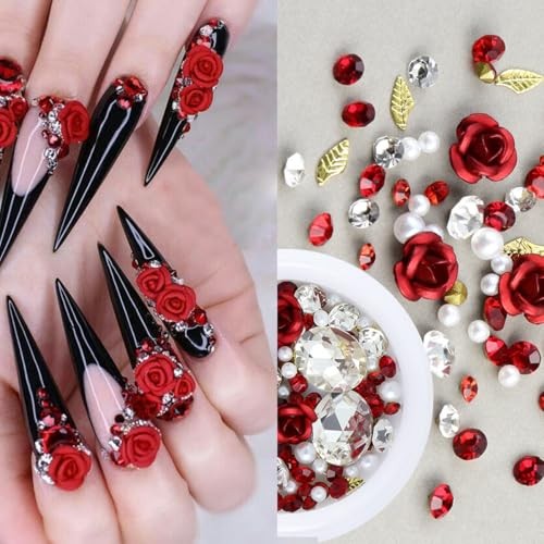 3D Red Rose Flower Nail Art Charms Valentines Rose Flower Nail Art Charms-3