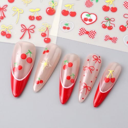 Heart Nails Stickers Cute Bow Gold Butterfly Moon Cherry Nails Art Stickers