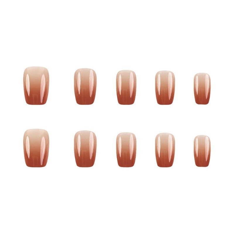 48Pcs-Milk Tea Gradient Press on Nails Medium Square Simple Solid Gloss Manicure
