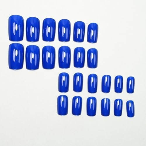 Royal Blue Press on Nails Short Square Fake Nails Glossy Chrome Medium Style 2