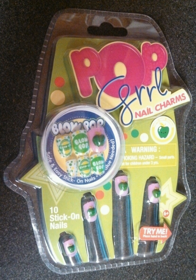 Pop Grrl Nail Charms – 10 Apple Scented Stick on Nails *NIP* Blow Pop