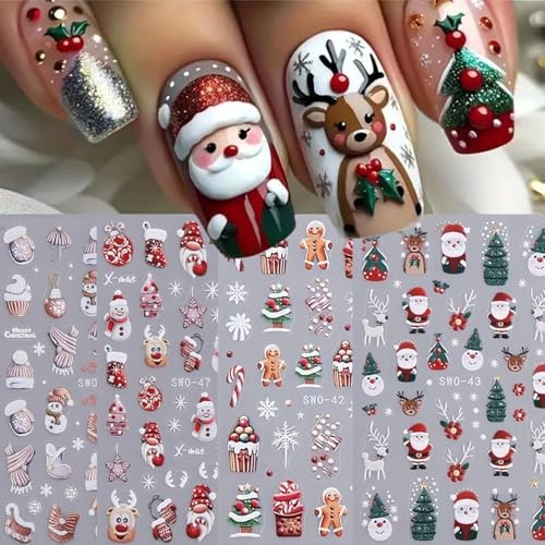 Christmas Nail Art Stickers 5D Embossed Decals 4PCS Santa Christmas design3