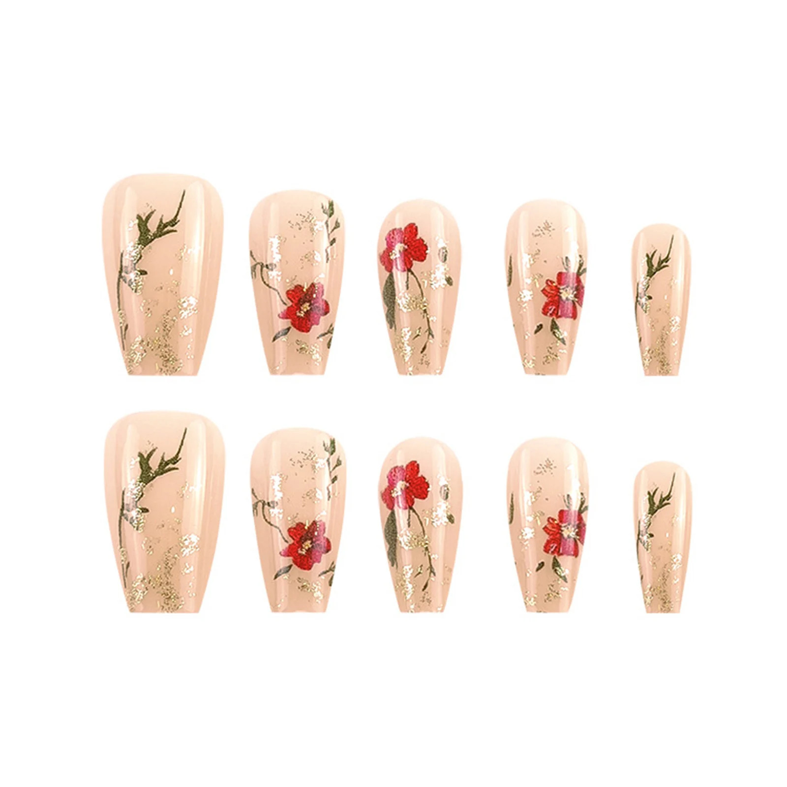 24pcs Spring White Flower Blue French Square Press On Nails