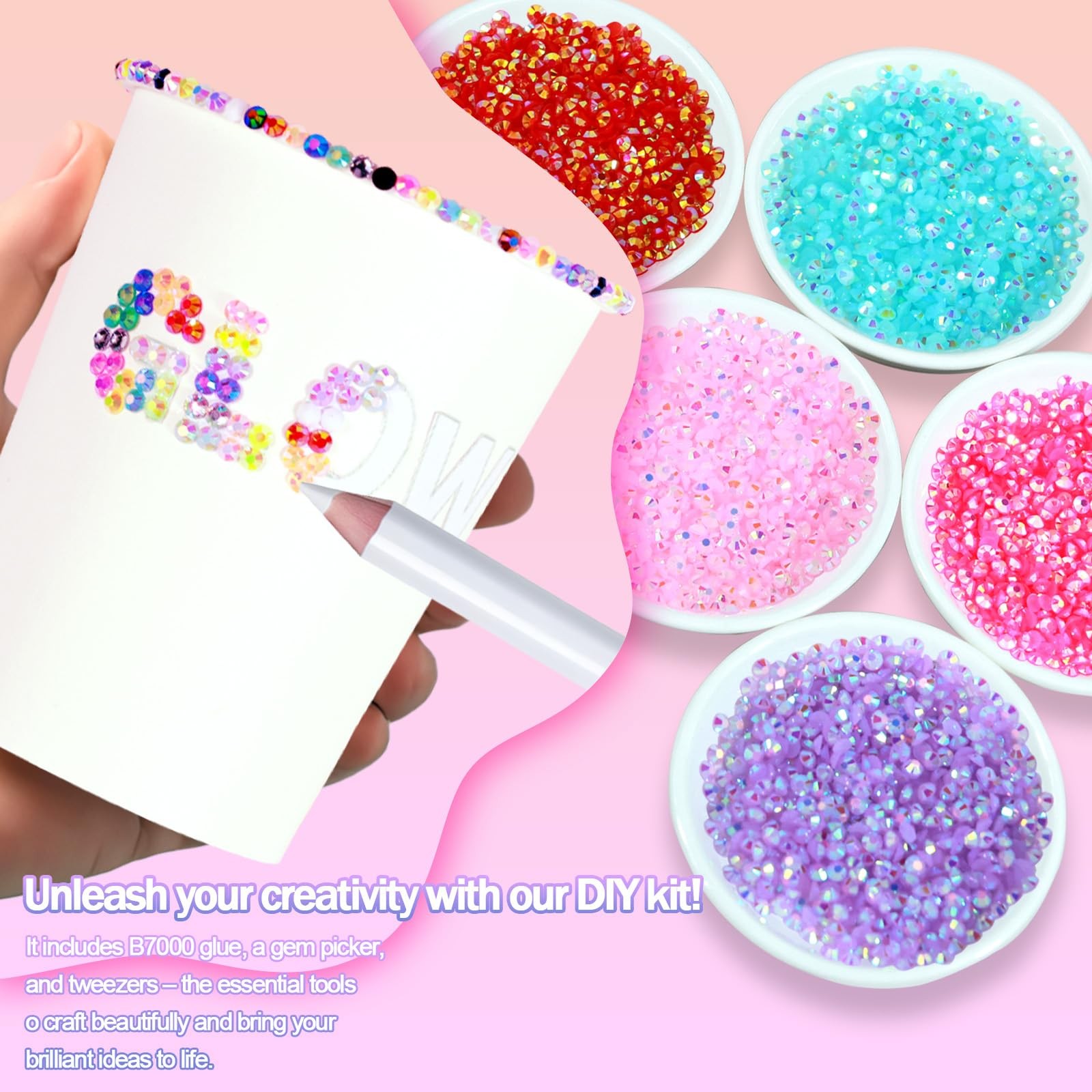 40000+Pcs Resin Jelly Rhinestones for Bedazzling, 3mm Multicolor Flat Back Ge…