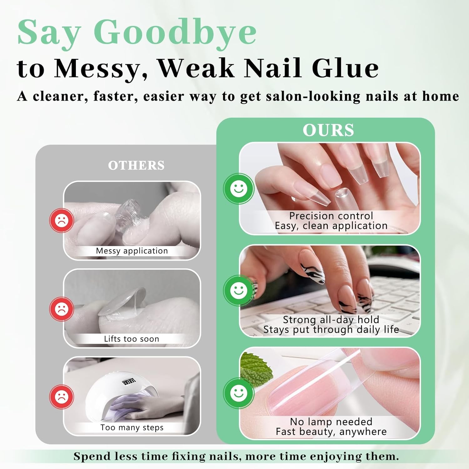 Nail Glue for Press Ons, 10s Fast-Drying No U V Light Needed – Upgrade Super Str