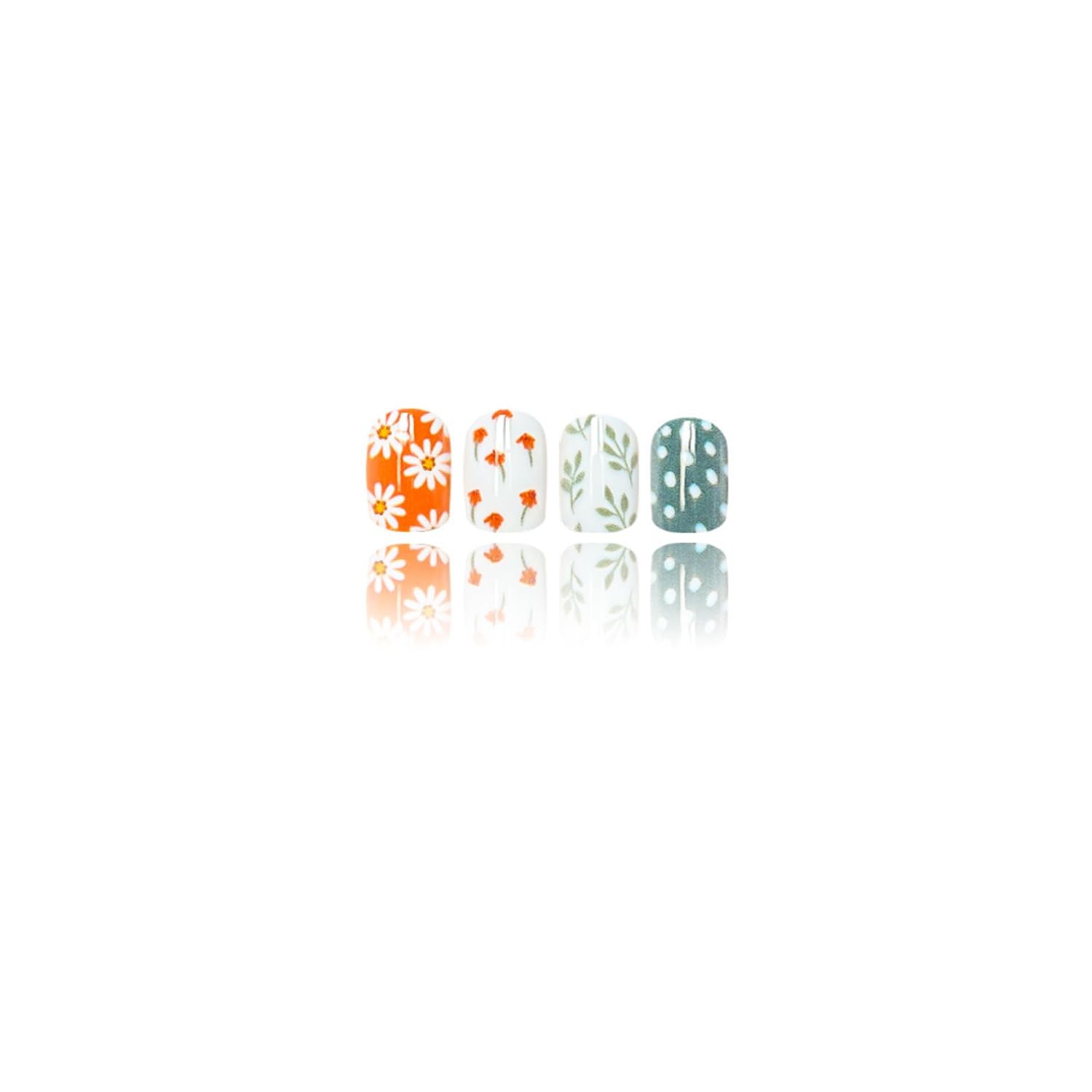 Square Press On Nails Fake Nails Flower Leaf With Plaid Flower CTH40 Short