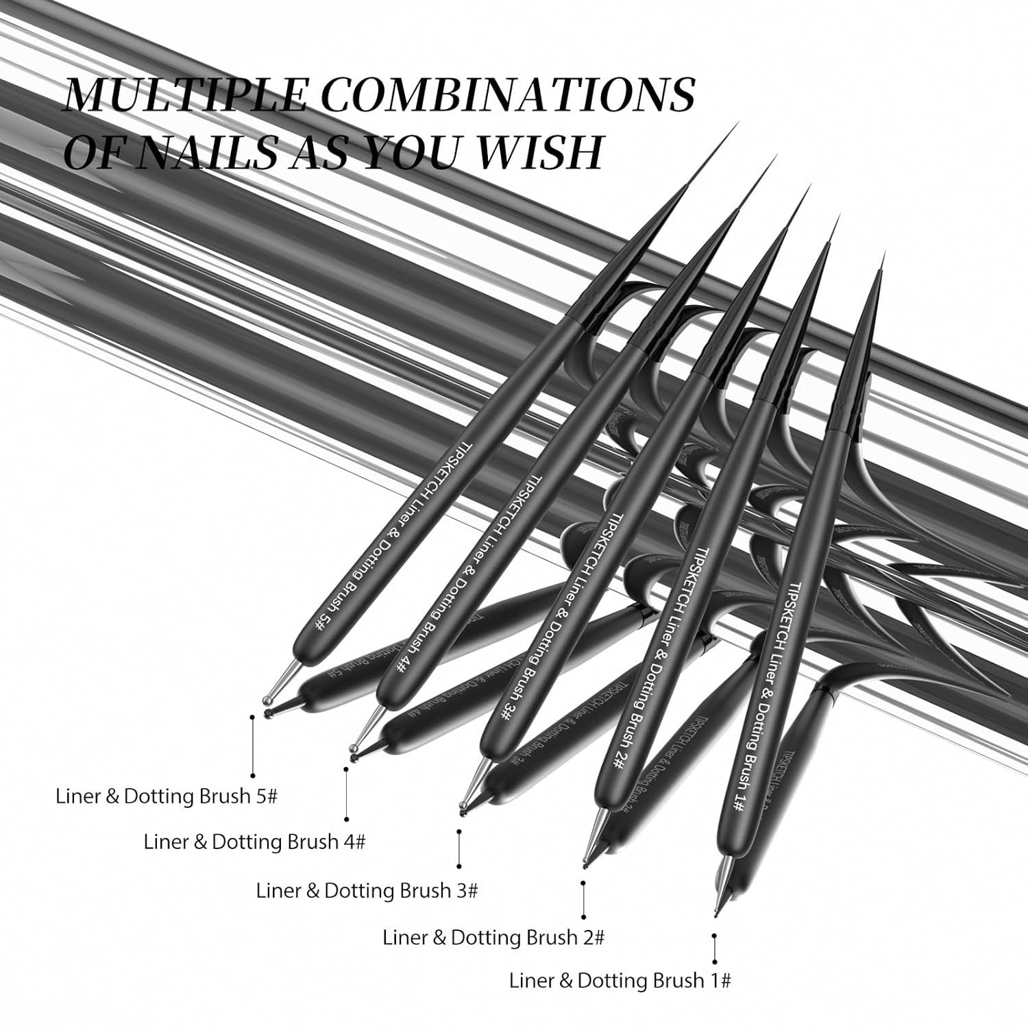 Nail Art Liner Brushes 5Pcs with Caps & Bag,Double‑Ended Thin Liner & Dotting…