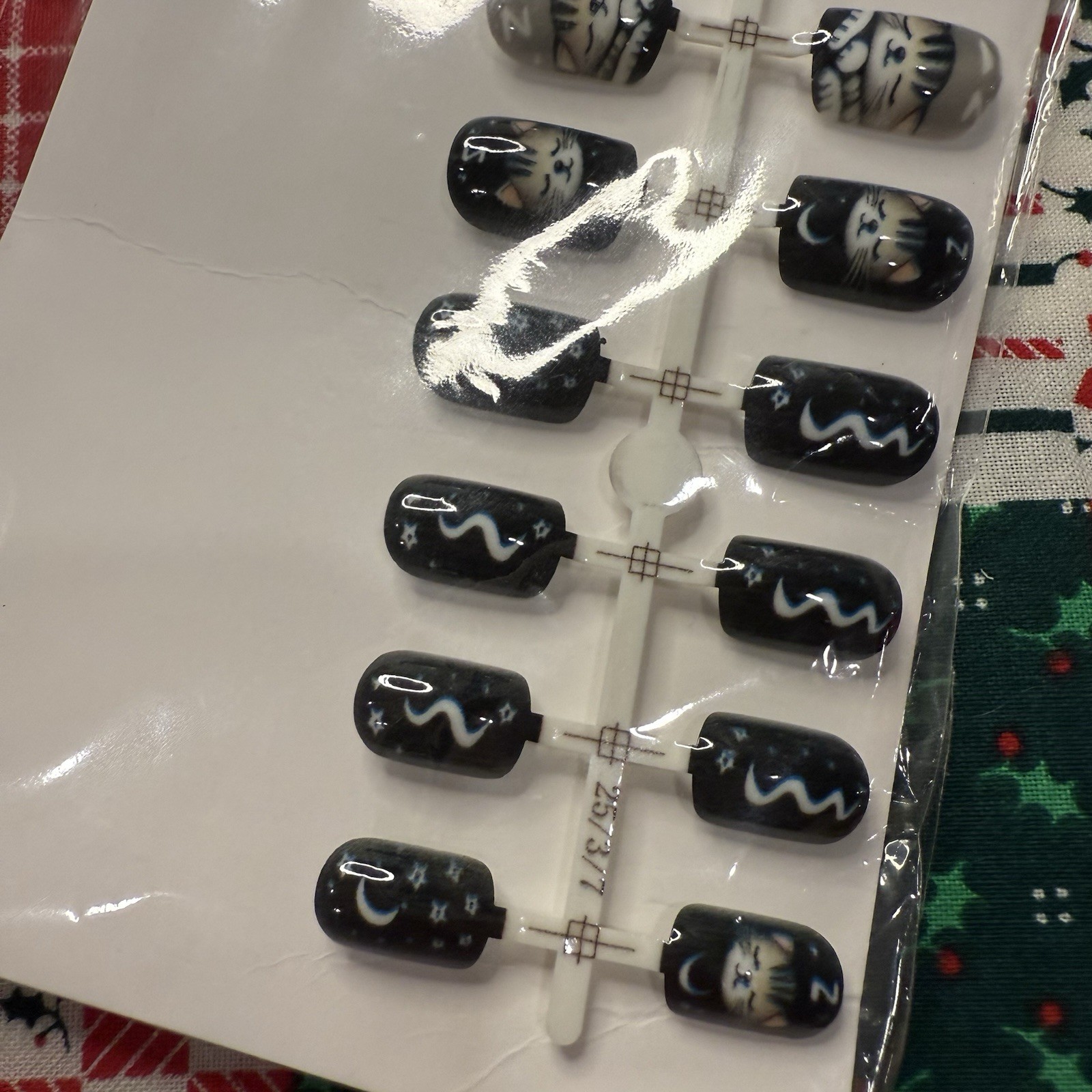 Nail Press On 24 Pack Kit Fake Short Nails Rounded Black Short Cat Lady Gift New