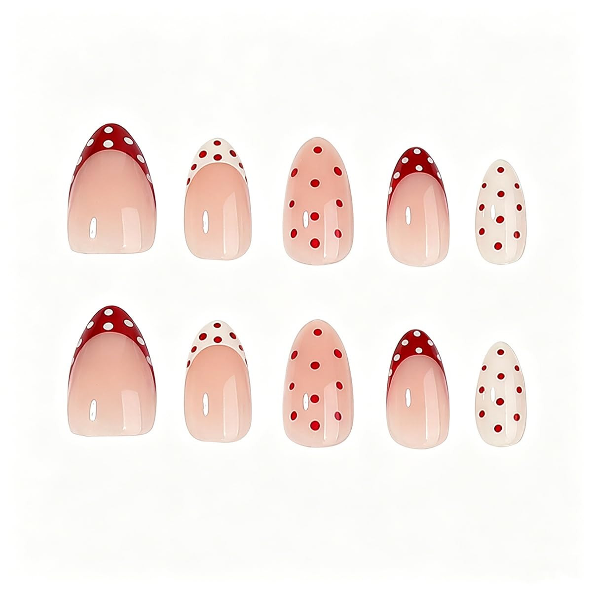 Short Almond Press on Nails Polka Dot Fake Nails French Tip False Nails with Des