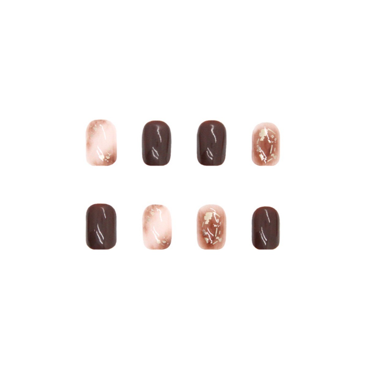 48Pcs-Short Square Dark Burgundy Dusty Pink Nude Gradient Foil Press on Nails