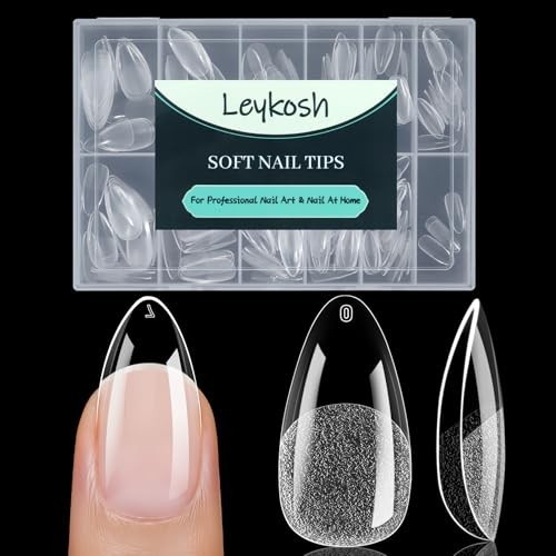 Medium Almond Nail Tips, 216pcs Acrylic Fake Nails Soft Gel X Nail Tips, Full Co